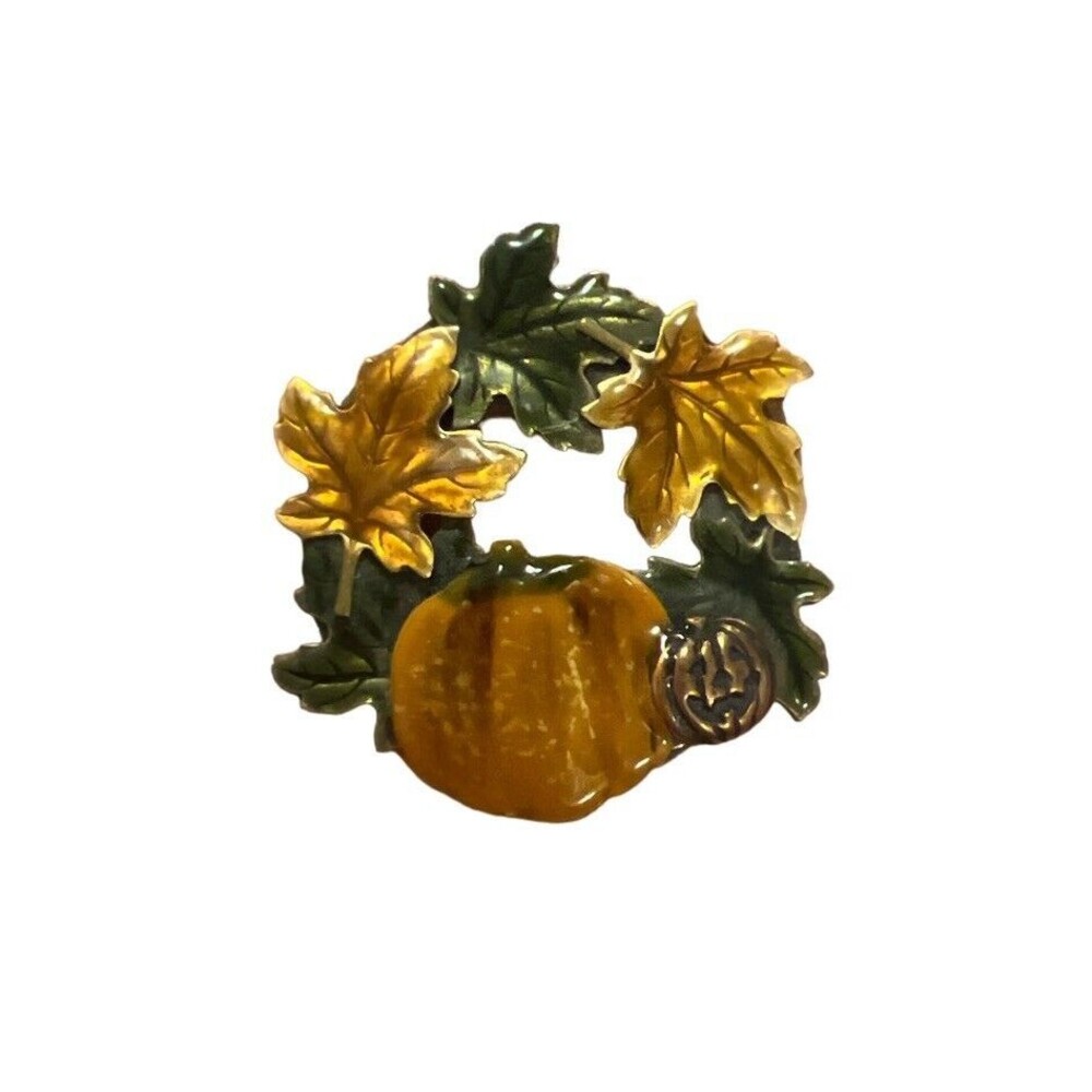 KC Kenneth Cole Brooch Pin Thanksgiving Harvest Autumn Fall Pumpkin Leaf